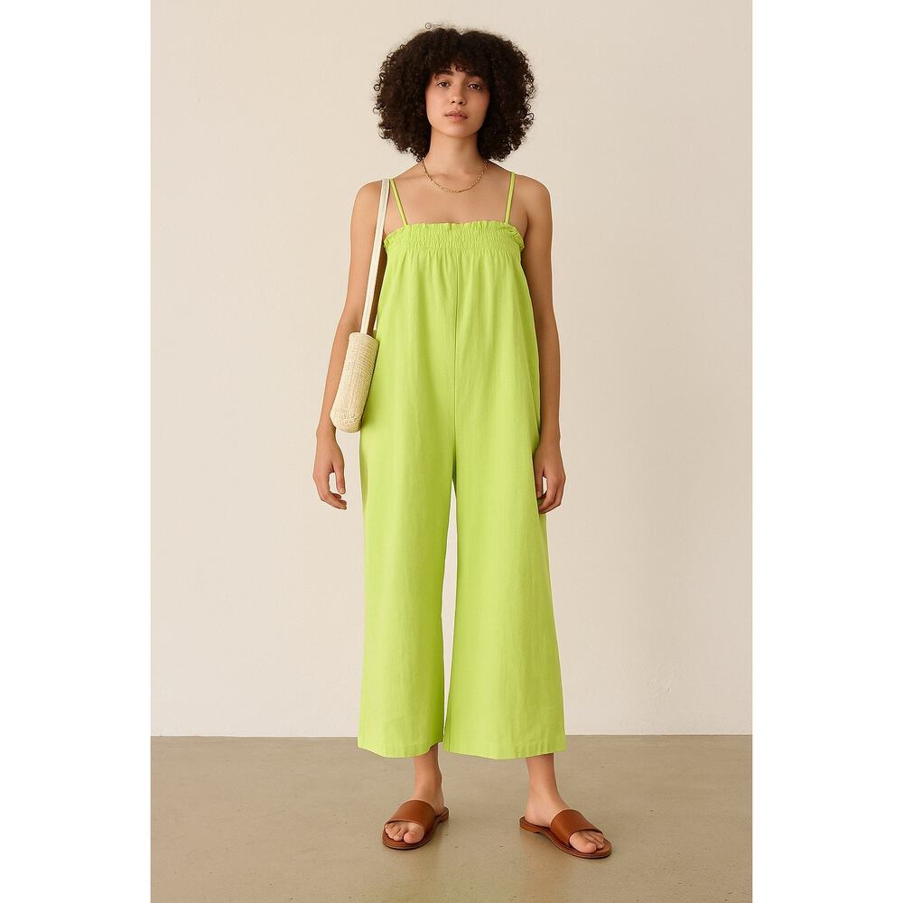 Ali Golden Elastic Jumper Jumpsuit Linen Yellow Citron Wide Leg Alienates Large